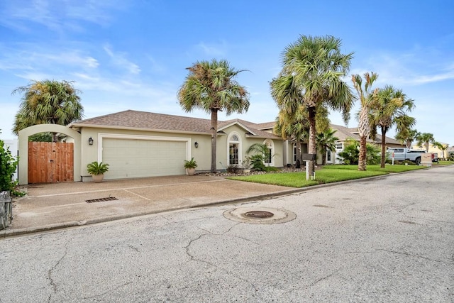 122 Bay Ct, Aransas Pass, TX 78336 - view of front facade featuring a garage, concrete driveway, and stucco siding