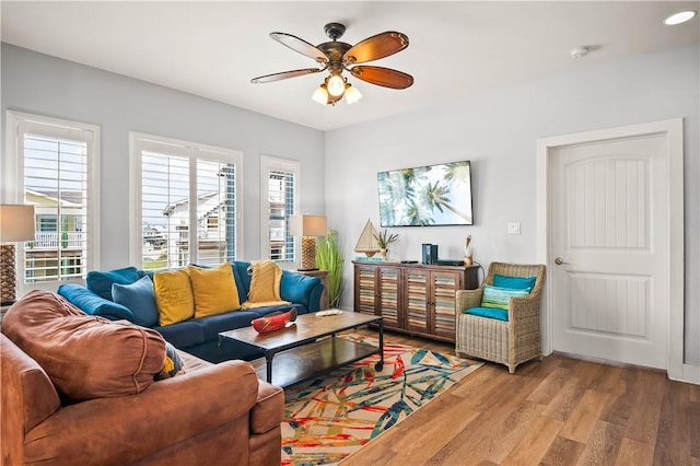 678 Anchor Dr, Port Aransas, TX 78373 - living room featuring plenty of natural light, wood finished floors, and ceiling fan