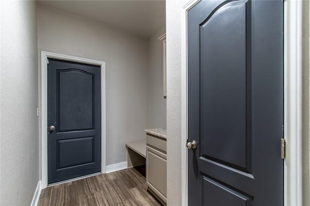 8022 Calgary Dr, Corpus Christi, TX 78414 - mudroom with baseboards and dark wood finished floors