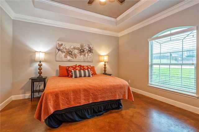 4609 Tuscan Way, Corpus Christi, TX 78410 - bedroom featuring a raised ceiling, ornamental molding, and a ceiling fan