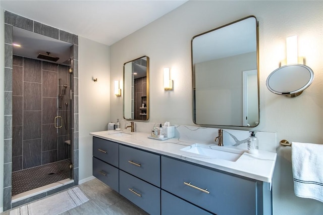 261 Louisiana Ave, Corpus Christi, TX 78404 - full bathroom featuring a stall shower, double vanity, and tile patterned floors