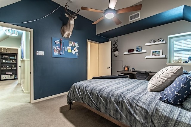 261 Louisiana Ave, Corpus Christi, TX 78404 - carpeted bedroom featuring vaulted ceiling, a ceiling fan, and baseboards