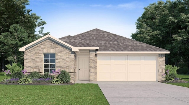 view of front of home with a garage and a front yard