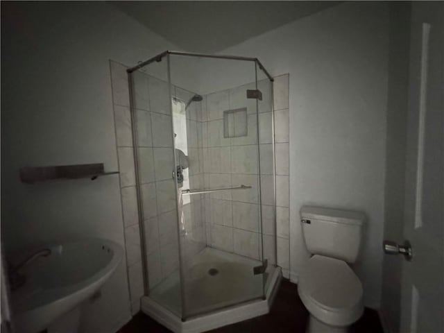 bathroom featuring a shower stall and toilet