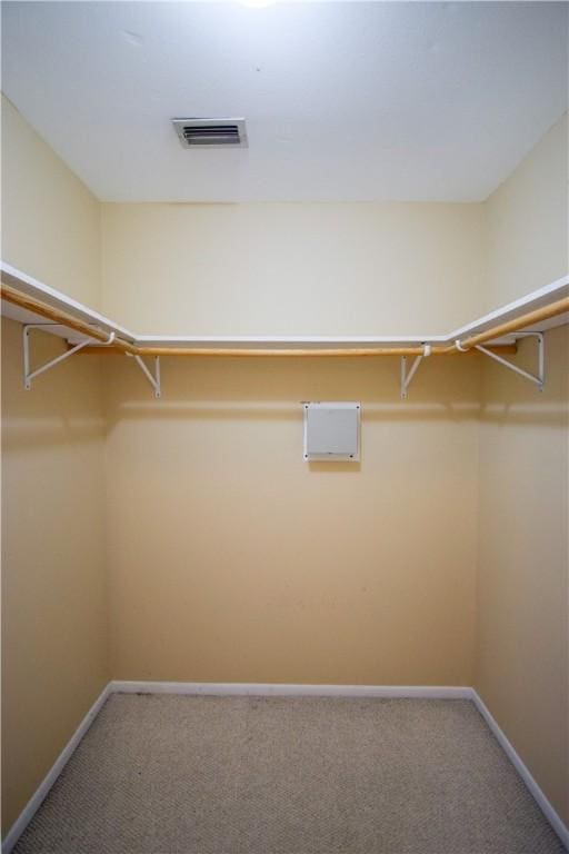 walk in closet featuring visible vents and carpet