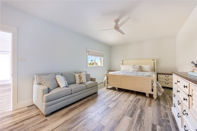 bedroom featuring ceiling fan and wood-type flooring