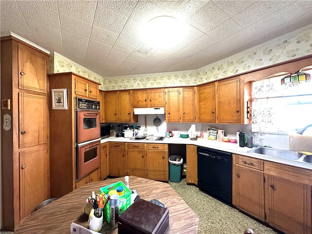 kitchen with double wall oven, gas stovetop, sink, and dishwasher