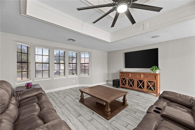 living room with ceiling fan