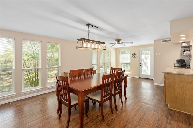2641 Linn, Corpus Christi, TX 78410 - dining room featuring plenty of natural light, dark wood-type flooring, and ceiling fan