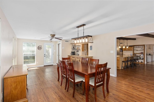 2641 Linn, Corpus Christi, TX 78410 - dining area featuring ceiling fan and wood finished floors