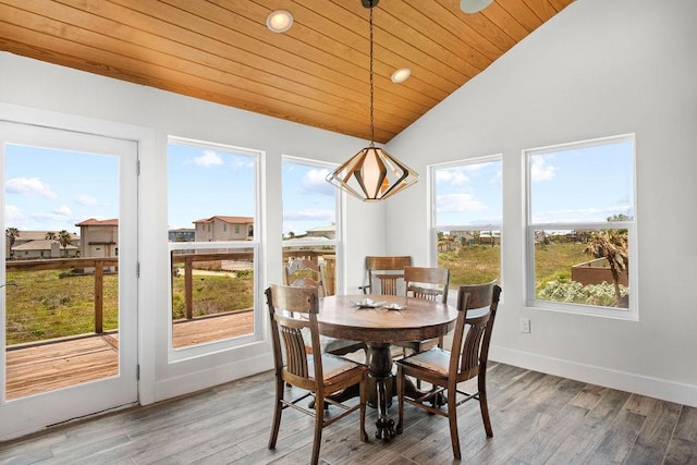 411 S 12th St, Port Aransas, TX 78373 - dining space with lofted ceiling, wooden ceiling, wood finished floors, and recessed lighting