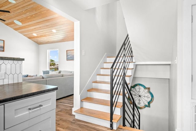 411 S 12th St, Port Aransas, TX 78373 - stairs featuring wooden ceiling and wood finished floors