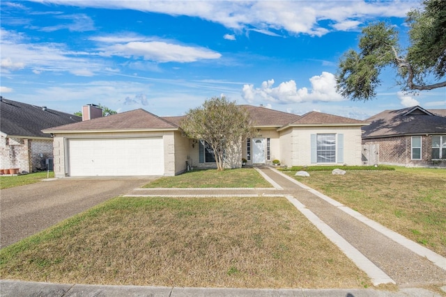 single story home with a garage and a front yard