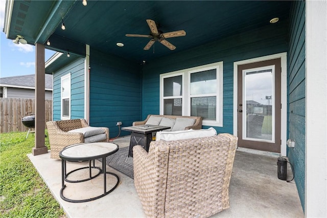 1570 Maryville Loop, Beeville, TX 78102 - view of patio / terrace featuring fence, ceiling fan, and an outdoor living space