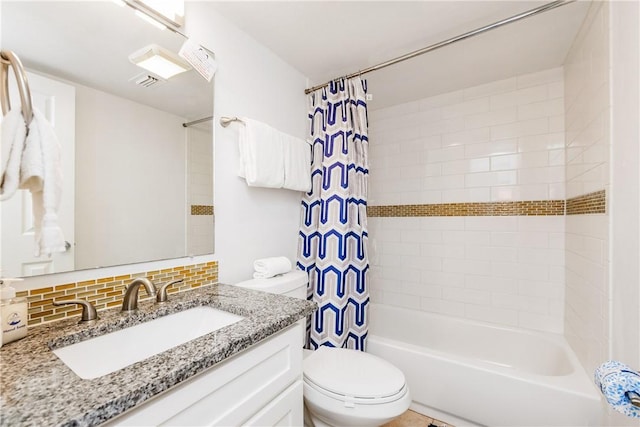 700 Island Retreat Rd Unit 138, Port Aransas, TX 78373 - bathroom featuring vanity, shower / bath combination with curtain, and backsplash