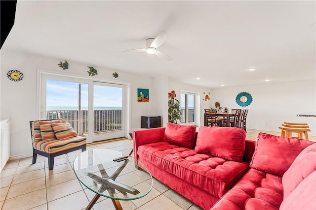 700 Island Retreat Rd Unit 138, Port Aransas, TX 78373 - living area with ceiling fan, light tile patterned floors, and recessed lighting