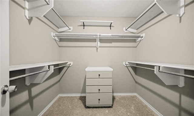 walk in closet with carpet