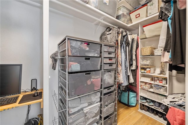 walk in closet featuring wood finished floors