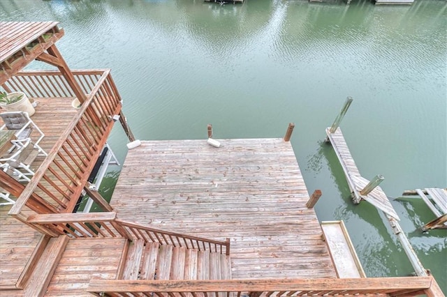 view of dock with a water view