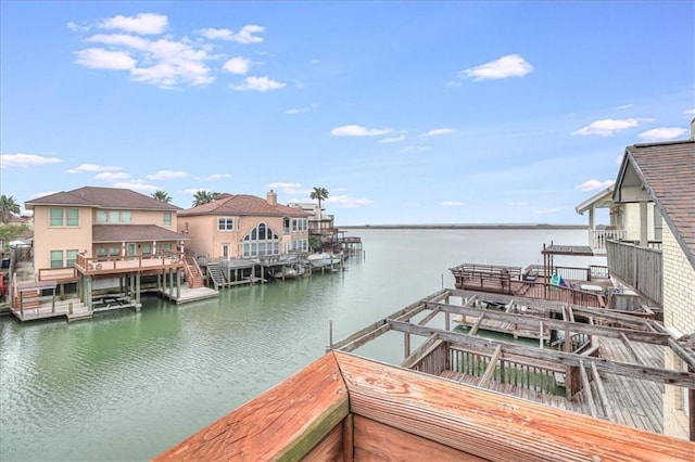 view of dock with a water view