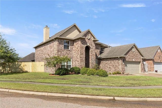 6105 Greenough Ct, Corpus Christi, TX 78414 - traditional-style home with brick siding, a chimney, an attached garage, and concrete driveway