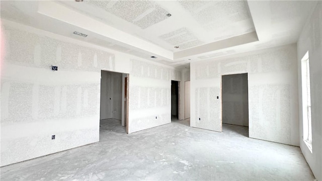 unfurnished room with a raised ceiling