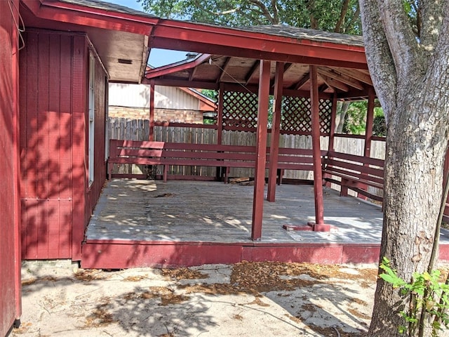 view of patio / terrace with a wooden deck and a gazebo