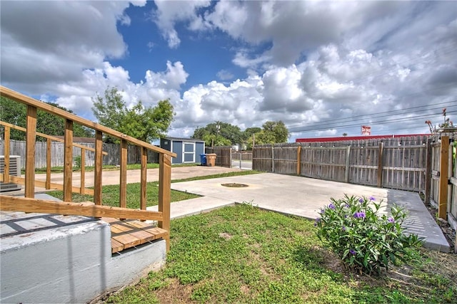 10634 Veda Dr, Corpus Christi, TX 78410 - fenced backyard featuring a storage shed and a patio