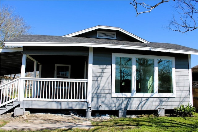 view of home's exterior with a porch