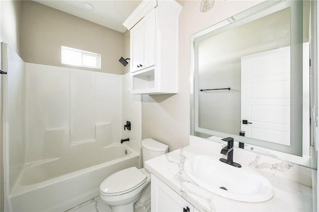 full bathroom with vanity, tub / shower combination, and toilet