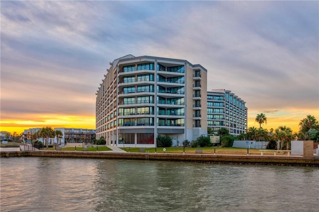 exterior space featuring a water view