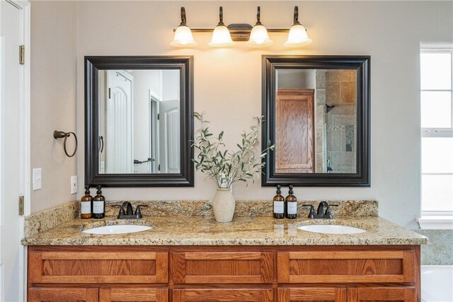 7205 Lake Serenity Dr, Corpus Christi, TX 78414 - full bath with double vanity, a bath, and tiled shower