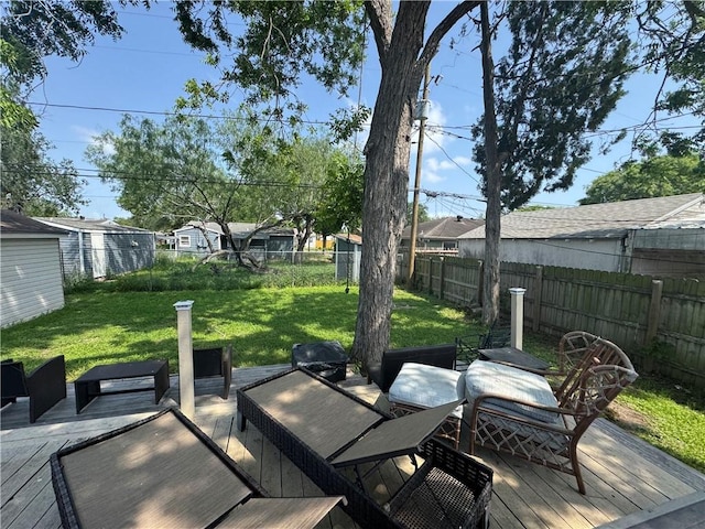 1210 Brentwood Dr, Corpus Christi, TX 78404 - deck with a fenced backyard, outdoor dining space, a yard, and outdoor lounge area