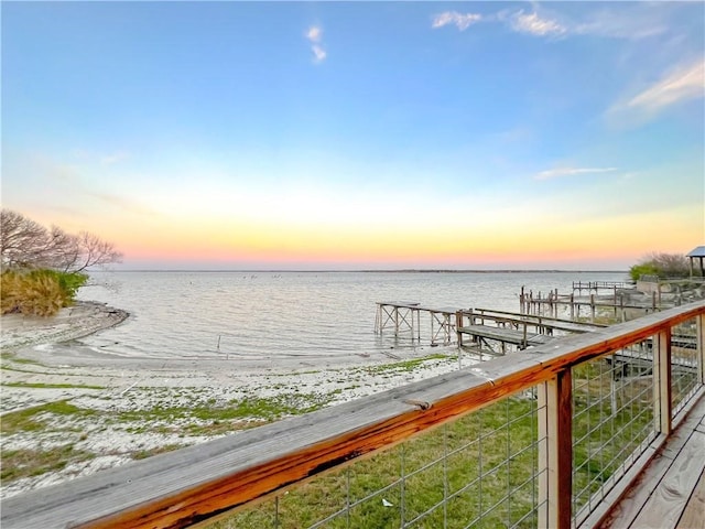 view of dock with a water view