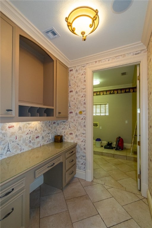 bathroom with ornamental molding