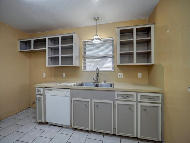 2100 Memorial Pkwy, Portland, TX 78374 - kitchen featuring open shelves, white dishwasher, a sink, light countertops, and hanging light fixtures