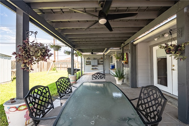 view of patio with ceiling fan