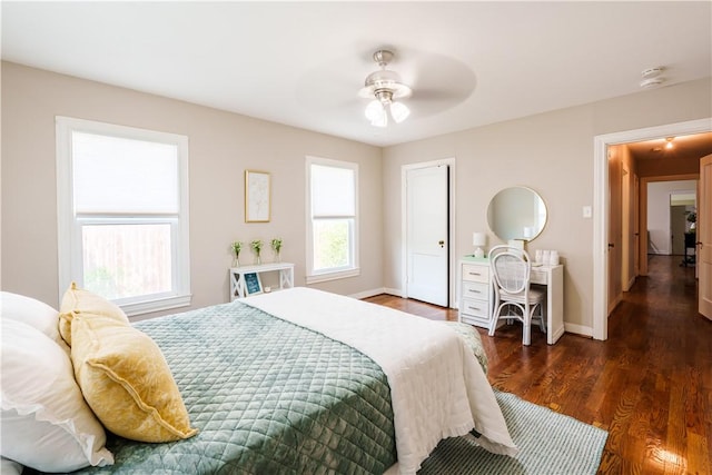 253 Melrose, Corpus Christi, TX 78404 - bedroom featuring dark wood finished floors, baseboards, and a ceiling fan