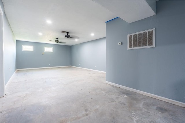 253 Melrose, Corpus Christi, TX 78404 - empty room featuring unfinished concrete flooring, ceiling fan, recessed lighting, and baseboards