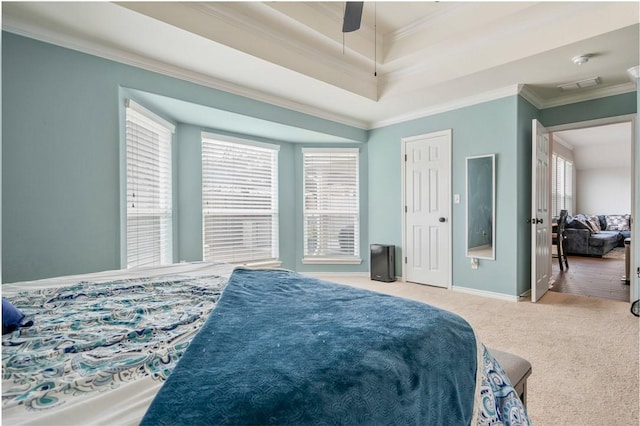 bedroom featuring ornamental molding and carpet floors