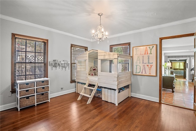 interior space featuring dark wood-type flooring, multiple windows, and crown molding