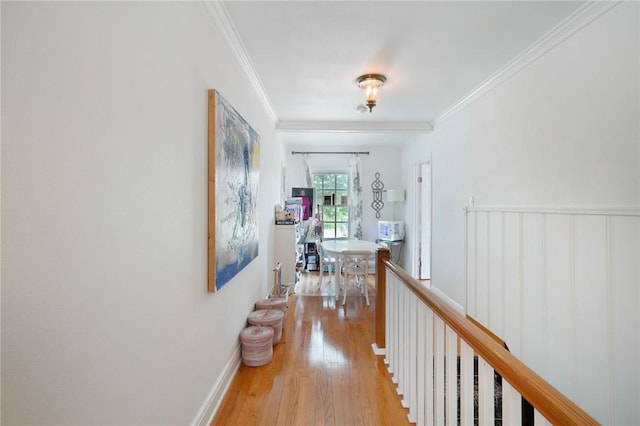 110 Seaview, Corpus Christi, TX 78411 - corridor with light wood-style floors, crown molding, and an upstairs landing