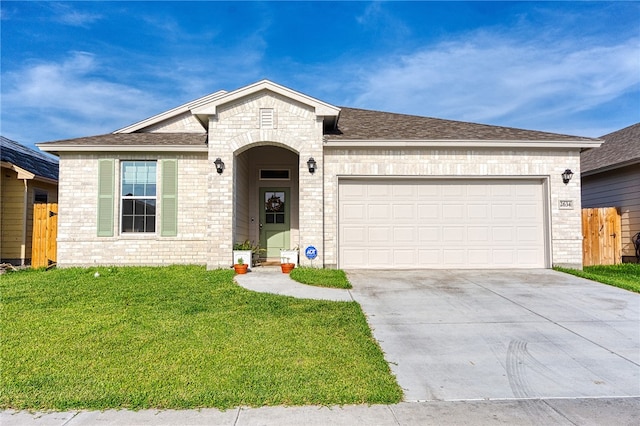 2634 Westeros St, Corpus Christi, TX 78415 - french country inspired facade featuring concrete driveway, an attached garage, brick siding, and roof with shingles