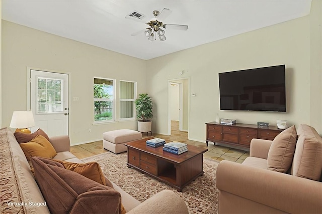 1225 Calle, San Carlos, Corpus Christi, TX 78417 - living room featuring a ceiling fan and baseboards