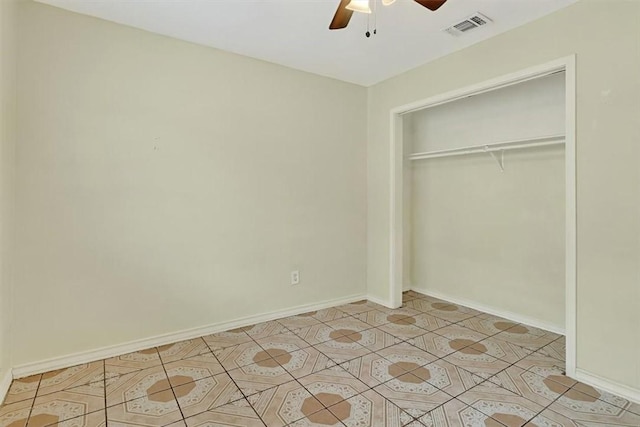 1225 Calle, San Carlos, Corpus Christi, TX 78417 - unfurnished bedroom with a closet, a ceiling fan, and light tile patterned flooring