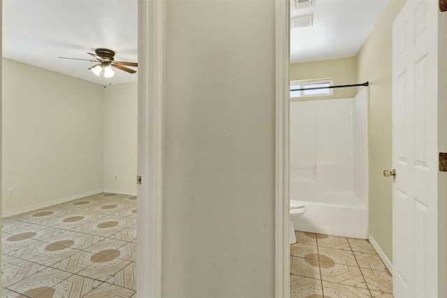 1225 Calle, San Carlos, Corpus Christi, TX 78417 - bathroom featuring tile patterned floors, a ceiling fan, and  shower combination
