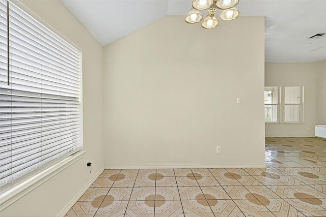 1225 Calle, San Carlos, Corpus Christi, TX 78417 - spare room featuring a chandelier, light tile patterned flooring, and lofted ceiling