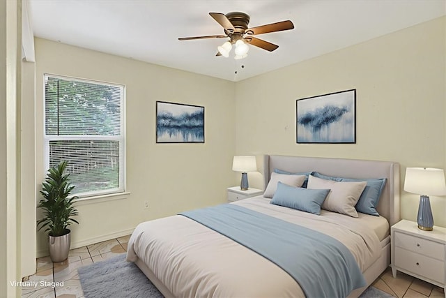 1225 Calle, San Carlos, Corpus Christi, TX 78417 - bedroom with light tile patterned floors and a ceiling fan