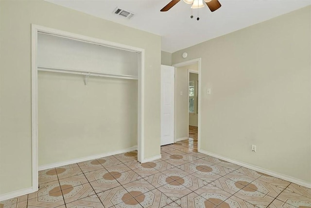 1225 Calle, San Carlos, Corpus Christi, TX 78417 - unfurnished bedroom featuring a closet, light tile patterned flooring, and ceiling fan