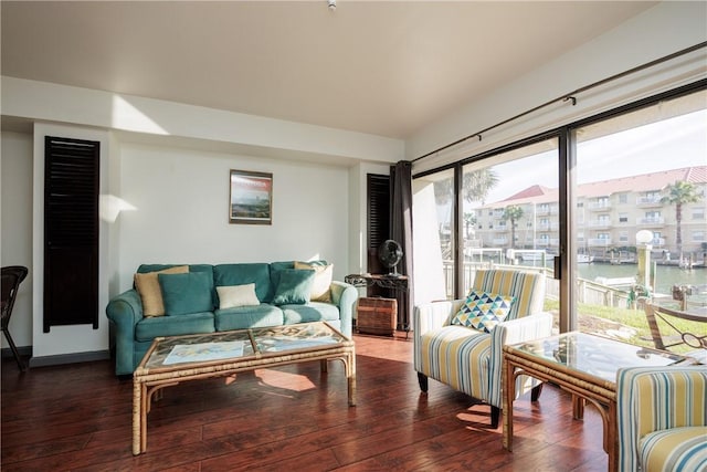 living room with dark hardwood / wood-style floors